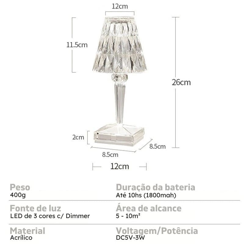 Luminária de Mesa LED Diamante USB 3 em 1 Sem Fio