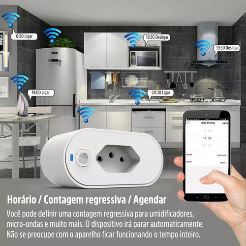 Tomada Inteligente 16A Wi-Fi Liga e Desliga via Aplicativo Compatível com Alexa e Google Assistente